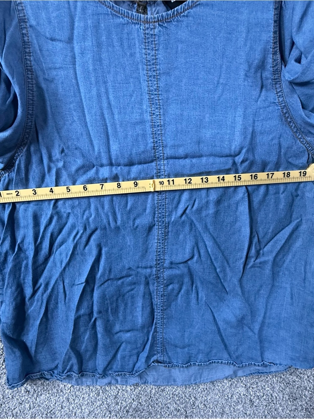 Alice Blue Y2K Denim Chambray Blue Cotton Blouse Puff Sleeve Casual Size XL - Picture 7 of 9